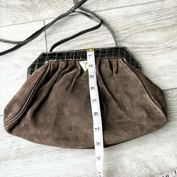 Vintage High Fashion Croc Patent Leather Suede  Leather Crossbody Clutch - Picture 15 of 15